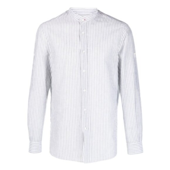 Brunello Cucinelli Striped Easy Fit Band Collar Shirt White Size L - Picture 1 of 16